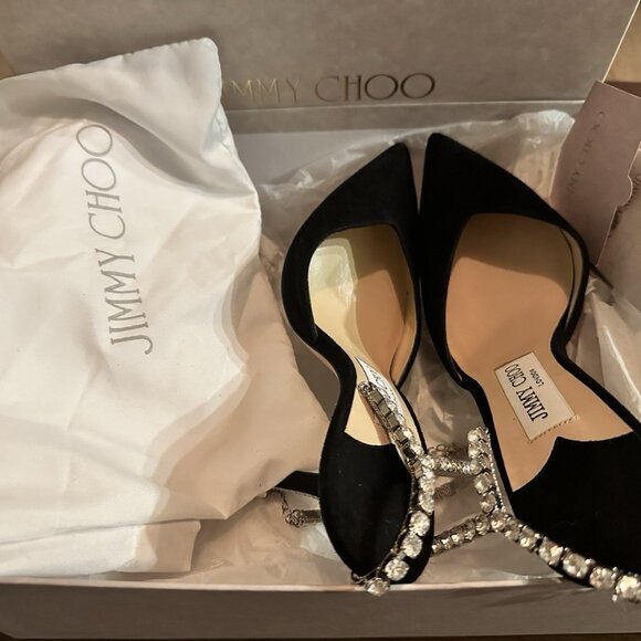 Jimmy Choo Saeda 100 Crystal Chain Embellishment Pump Shoes - Picture 2 of 6